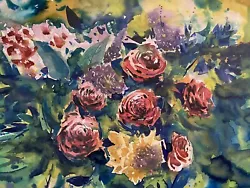 Buy Bob Ross Style Fowers Watercolor Roses  Painting Large Art Floral Painting • 433.12£