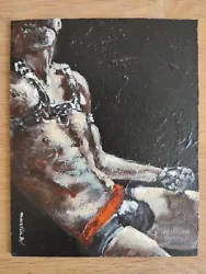 Buy Leather Man, Original Small Acrylic Painting, Man Male Gay Nude • 89.93£