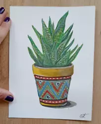Buy Original Art Succulent Plant Watercolor Pot Painting Illustration Flower • 33.15£