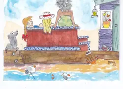 Buy ACEO Original Watercolor Painting Seaside Beach Hut Hot Tub Dog Seagull Bikini • 10£