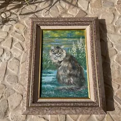 Buy Original Painting - Cat In Field Scene Signed By Margaret Slape (A4) S#565 • 16.85£