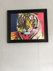 Buy Colourful Bright Painting Of Tiger Hand Painted Acrylic Framed Black & Perspex • 15£