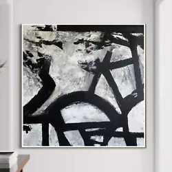 Buy 32x32  Abstract Black And White Paintings On Canvas,  | MONOCHROME VISUALIZATION • 348.07£