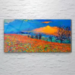 Buy Image Printed On Glass Colourful Poppies Painting And Sunset 120x60 • 119.99£