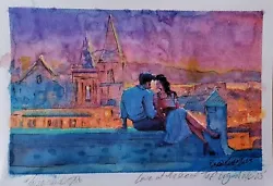 Buy Original Mario Mendoza Rooftop Lovers Cityscape Watercolour Art Man Woman Italy • 95£