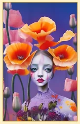 Buy California Poppy Girl Pop Art Print Floral Botanical 11x17  Ziola Signed Art • 16.79£