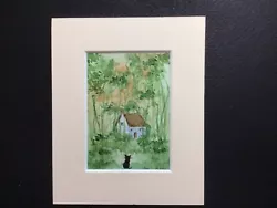 Buy Aceo Original Watercolour By Toni Black Cat By The Cottage In The Woods • 6.90£