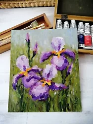 Buy Irises Flowers 0il Painting Original Art Fine Art Still Life Spring 12x10  Iris • 37.29£
