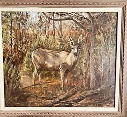 Buy Oil Painting Original, Vtg, Forest W/ Deer. Signed By Artist. Picture 24”x20”. • 99.22£