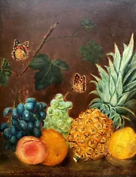 Buy English School Antique Still Life Oil Painting On Panel Fruit And Butterflies • 123£