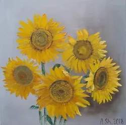 Buy Original Oil On Canvas Painting Sunflowers Ukrainian Symbol Yellow Flowers 20x20 • 197.42£