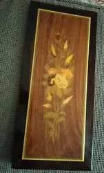 Buy Inlaid Wood Marquetry Picture Flowers Wooden Mid Century Vintage 11 X 5.5 Inches • 12£