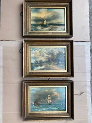 Buy Antique Trio Of Gilt Framed Oilographs On Canvas • 79£