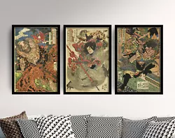 Buy Set Of Three Japanese Warrior Paintings By Utagawa Kuniyoshi Art Print Poster • 199£