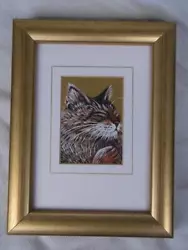 Buy Fabulous Signed Gouache Painting Of A Cat Titled   Oscar Sleeping   . M2163 • 19.99£