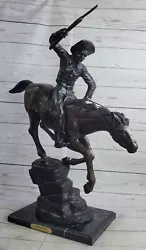 Buy Signed Remington Cowboy On Horse Battling Wild Stallion Bronze Statue Deco • 631.37£