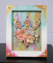 Buy Clay Framed Mini Sculpture 4  - Floral Heart Pearl Gems Colorful Hand Painted • 24.80£