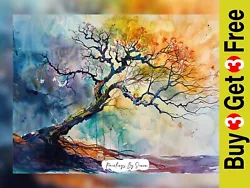 Buy Colorful Vibrant Tree Scene, Watercolor Painting Print 5 X7  On Matte Paper • 4.99£