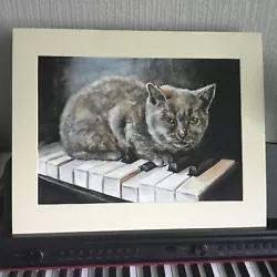 Buy Cat And Piano Watercolour Painting In Ivory Mount 20x 16” -  Signed - COA • 79.99£