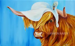 Buy Artist Studio Clearance Original Oil Painting Canvas, Swan, Highland Cow 60x40cm • 150£