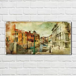 Buy Glass Print 100x50 Painting Venice River Boat City Picture Wall Art Home Decor  • 89.99£