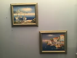 Buy Pair Of Vintage Greek 'Fishing Village' Original Paintings • 66£