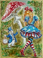 Buy Alice In The Wonderlandl - Big Painting On The Pages Of Old Books, Acrylic Ink • 99.99£