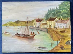 Buy Vintage Mid-Century Naive Style Oil On Board Painting - Harbour Scene • 25£