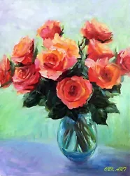 Buy Roses Original Oil Paintings Roses Bouquet Garden Flowers Contemporary Art • 79.90£