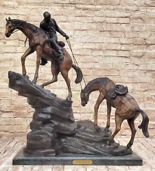 Buy Large Remington Tribute 2 Horses And Cowboy Bronze Sculpture Marble Statue Decor • 1,026.47£
