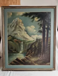 Buy Vintage Original Artwork Unsigned Mountain Scene Waterfall Bob Ross Style 26x22 • 33.14£