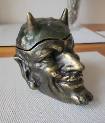 Buy Antique Devil Mephistophele Satyr Ashtray Bronze Decor Head HEAVY 2.2 Kg • 392.96£