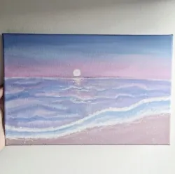Buy Original Acrylic Painting On Canvas Pastel Sunset Ocean Seascape Landscape • 14.99£