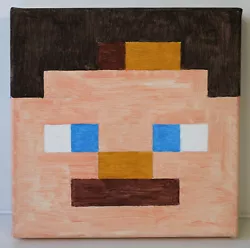 Buy Original Oil On Canvas Abstract Painting Minecraft Face Gallery Framed 10inx10in • 17£