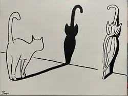 Buy Seasoned Art Cat Umbrella Cartoon Humor Black And White Shadows Canvas Artwork • 41.82£