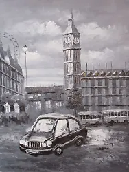 Buy London Eye Large Oil Painting Canvas Cityscape Black White Original Taxi England • 19.95£