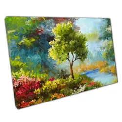 Buy Abstract Flowers Trees Near Riverside Sunset Oil Painting Nature Print Canvas • 9.70£