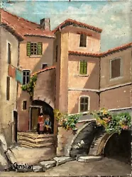 Buy Oil Painting South Houses Mediterranean Space Italy France Vintage Damaged • 47.54£