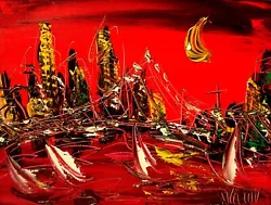 Buy RED  SKY BRIDGE    Abstract Pop Art Painting  Canvas Gallery GYO86 • 84.05£