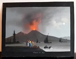 Buy Mid-19th Century Neapolitan Gouache Eruption Vesuvius By Night 1844. • 245£