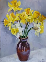 Buy Original Oil Painting Spring Yellow Flowers Daffodils In Vase 16x12 In • 103.36£