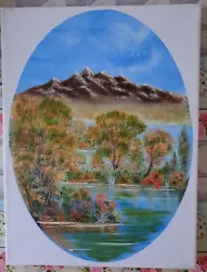 Buy  Oval Autumn Mountain Lake  Trees  In Oils Unframed Signed , Sz See Pics  • 10£