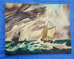 Buy Old Vintafe Canvas Oil Painting Boats / Ships At Sea • 59.99£
