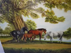 Buy Oil On Canvas Painting Equine Horses.Scene 30  X 16  Signed Large Unframed • 50£