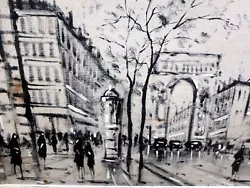 Buy 1950s Vintage Signed Oil Painting Impressionist Paris Street Scene Black & White • 125£