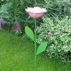 Buy Metal Pink Rose Flower Garden Ornament Lawn Stake Yard Art Statue Bird Feeder • 8.99£