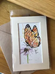 Buy ORIGINAL Watercolour Card. Painting Gift. Mounted WATERCOLOUR Butterfly, Flower • 6.50£