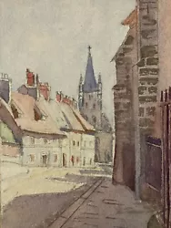 Buy Beautiful Drawing Watercolour 1930 Paper Strong, Scene Of Rue Church Steeple Art • 52.31£