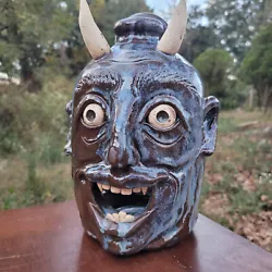 Buy Folk Art Pottery Lantern Devil Face Jug By Savannah Craven | 10.25  X 7  • 124£