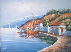 Buy Framed Original Oil On Canvas Board Mediterranean Boat Scene Spain Italy Greece • 19.99£